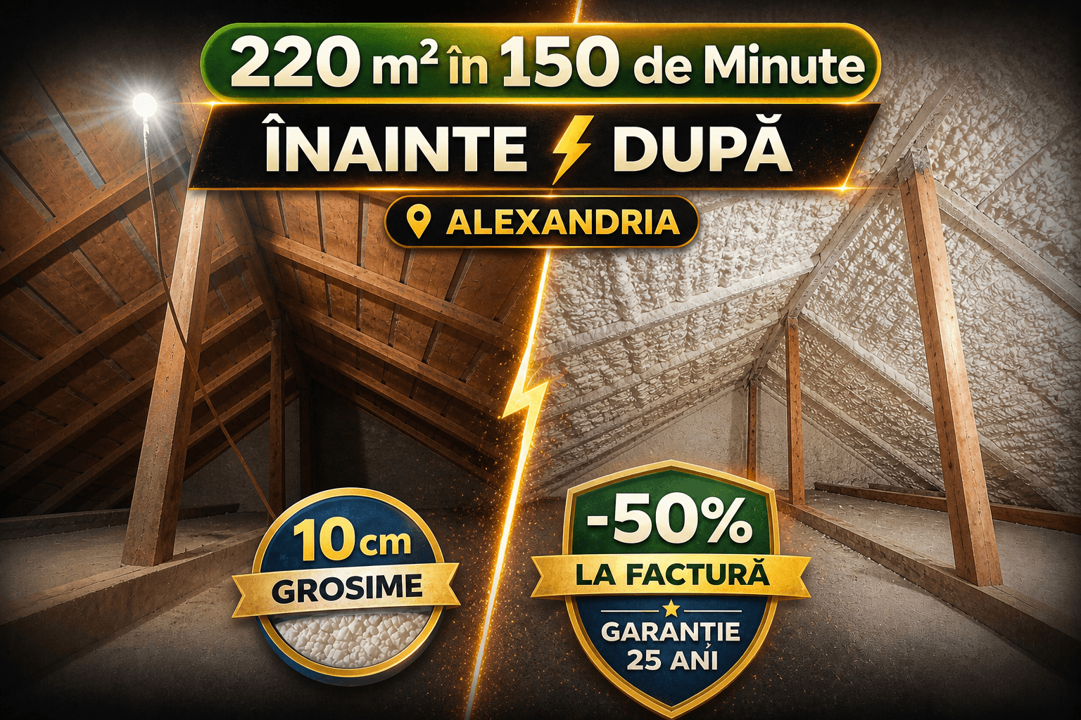 Izolație pod și pereți cu spumă poliuretanică, 220 m², Alexandria, județul Teleorman – Termoizolații România